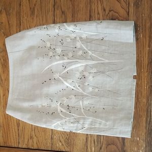 Ann Taylor Loft Linen Skirt with Floral Print and Beading Size 2